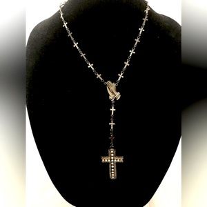 Rosary style silver necklace